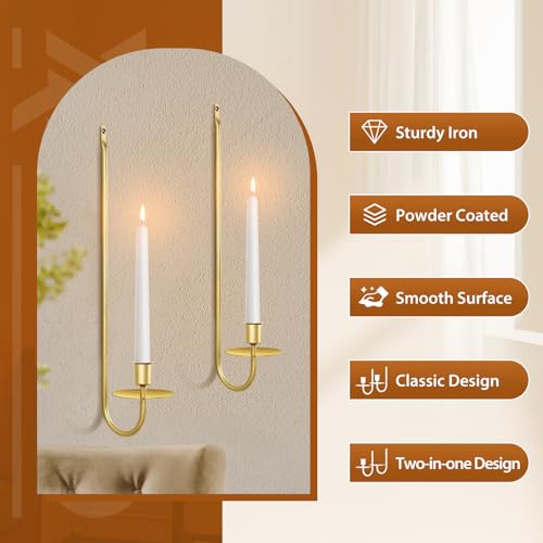 XAROO Gold Candle Sconces Set of 2, Taper & Pillar Wall Candle Holder, Wall Candle Sconces Set of Two, Decor for Entryway, Fireplace, Living Room - Image 5