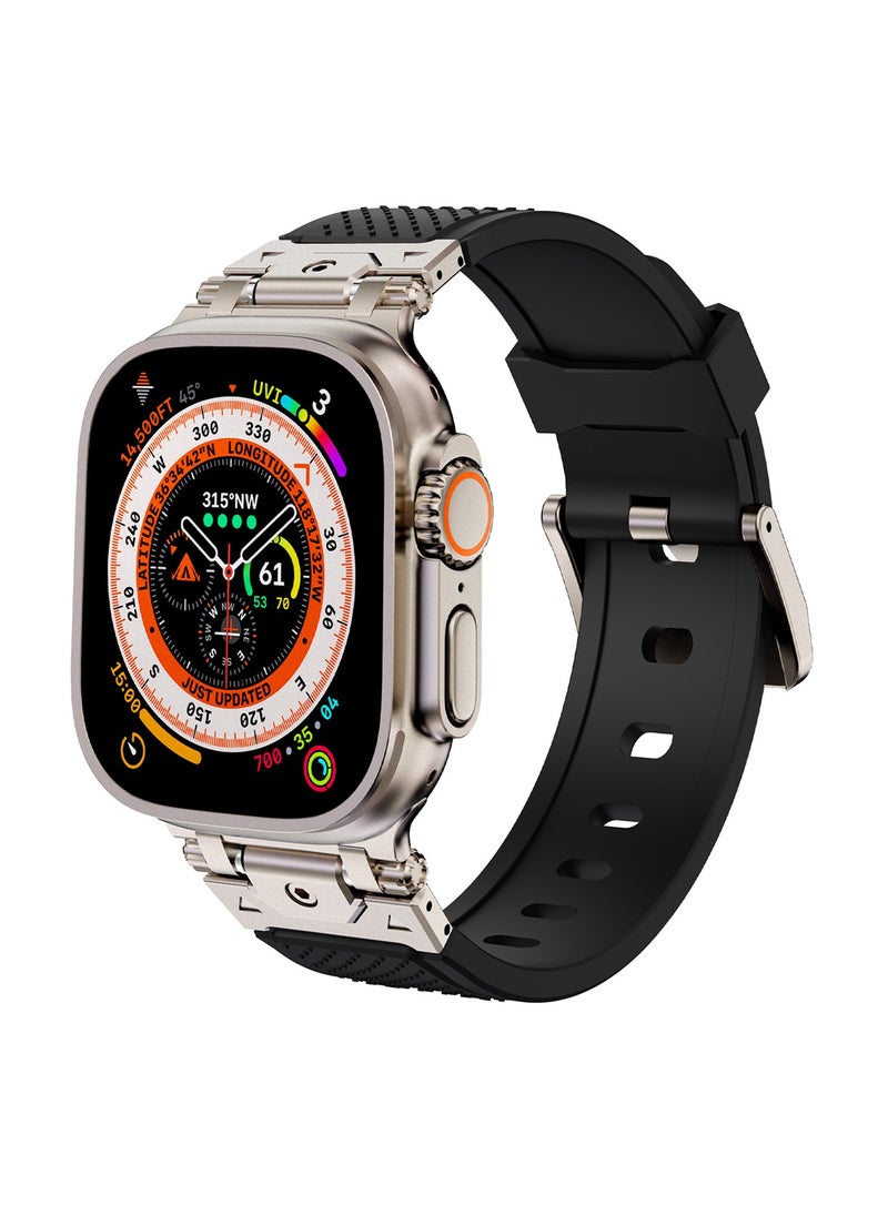 yalilai - Sport Band for Apple Watch 44mm 45mm 46mm 49mm, Rugged Metal Connector with Silicone Rubber Watch Strap for iWatch Apple Series Ultra 2 SE Series 10 9 8 7 6 SE 5 4 3, Titanium-Black - Image 1