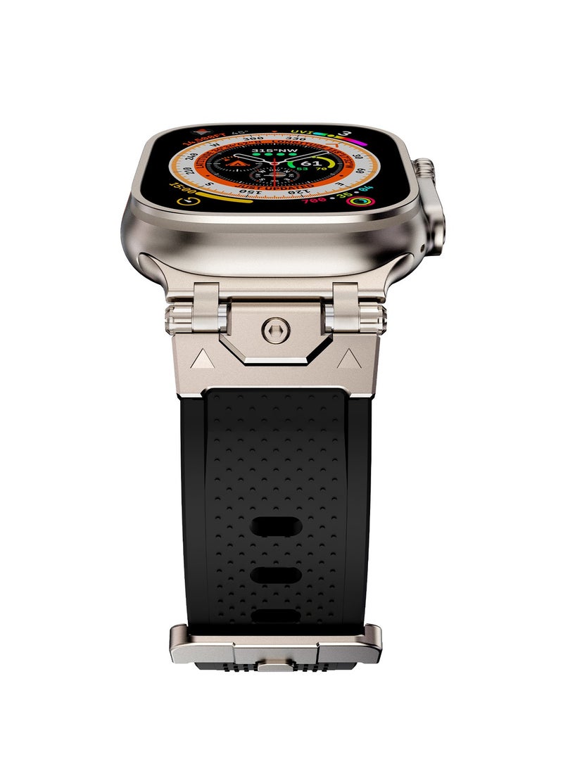 yalilai - Sport Band for Apple Watch 44mm 45mm 46mm 49mm, Rugged Metal Connector with Silicone Rubber Watch Strap for iWatch Apple Series Ultra 2 SE Series 10 9 8 7 6 SE 5 4 3, Titanium-Black - Image 1