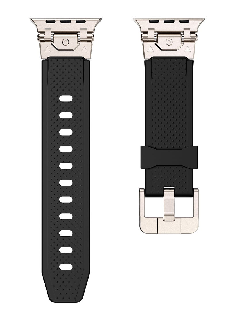 yalilai - Sport Band for Apple Watch 44mm 45mm 46mm 49mm, Rugged Metal Connector with Silicone Rubber Watch Strap for iWatch Apple Series Ultra 2 SE Series 10 9 8 7 6 SE 5 4 3, Titanium-Black - Image 1