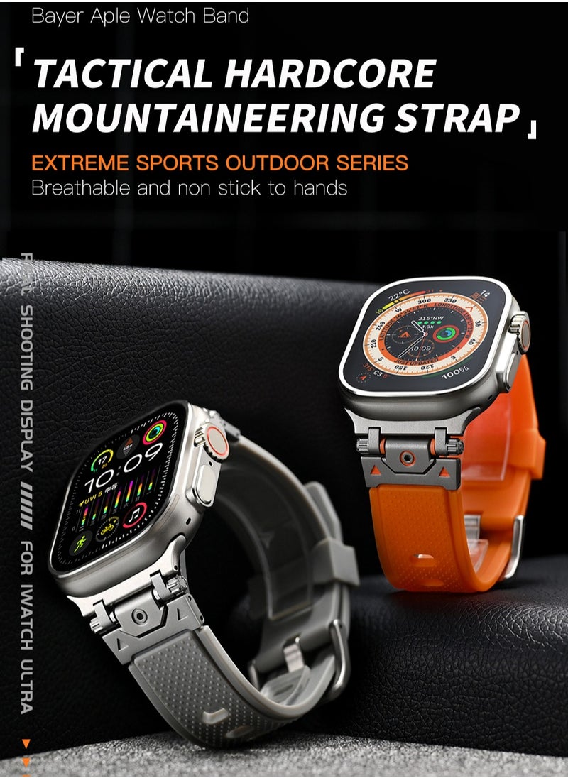 yalilai - Sport Band for Apple Watch 44mm 45mm 46mm 49mm, Rugged Metal Connector with Silicone Rubber Watch Strap for iWatch Apple Series Ultra 2 SE Series 10 9 8 7 6 SE 5 4 3, Titanium-Black - Image 1