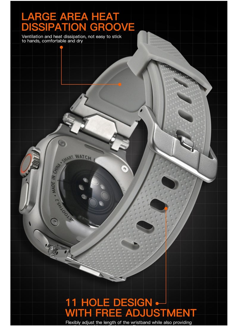 yalilai - Sport Band for Apple Watch 44mm 45mm 46mm 49mm, Rugged Metal Connector with Silicone Rubber Watch Strap for iWatch Apple Series Ultra 2 SE Series 10 9 8 7 6 SE 5 4 3, Titanium-Black - Image 1