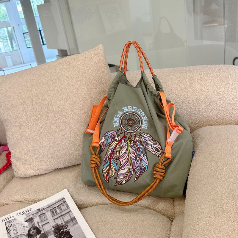Japanese Style Internet Celebrity Style Embroidered Niche Nylon Environmental Protection Cloth Bag Simple Commuter Versatile Large Capacity Underarm Shoulder Bag - Image 2