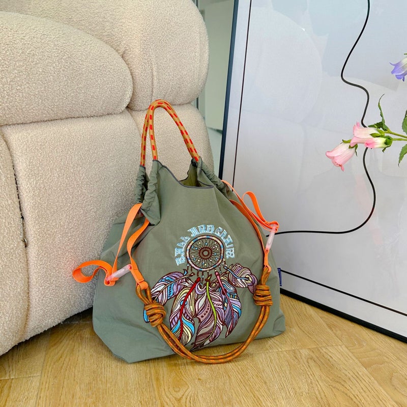Japanese Style Internet Celebrity Style Embroidered Niche Nylon Environmental Protection Cloth Bag Simple Commuter Versatile Large Capacity Underarm Shoulder Bag - Image 3
