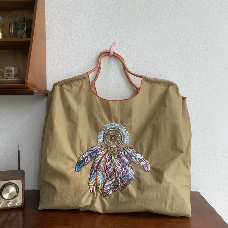 Japanese Style Internet Celebrity Style Embroidered Niche Nylon Environmental Protection Cloth Bag Simple Commuter Versatile Large Capacity Underarm Shoulder Bag - Image 4