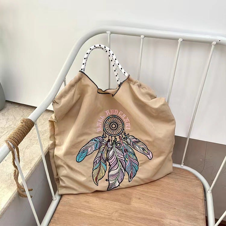 Japanese Style Internet Celebrity Style Embroidered Niche Nylon Environmental Protection Cloth Bag Simple Commuter Versatile Large Capacity Underarm Shoulder Bag - Image 5