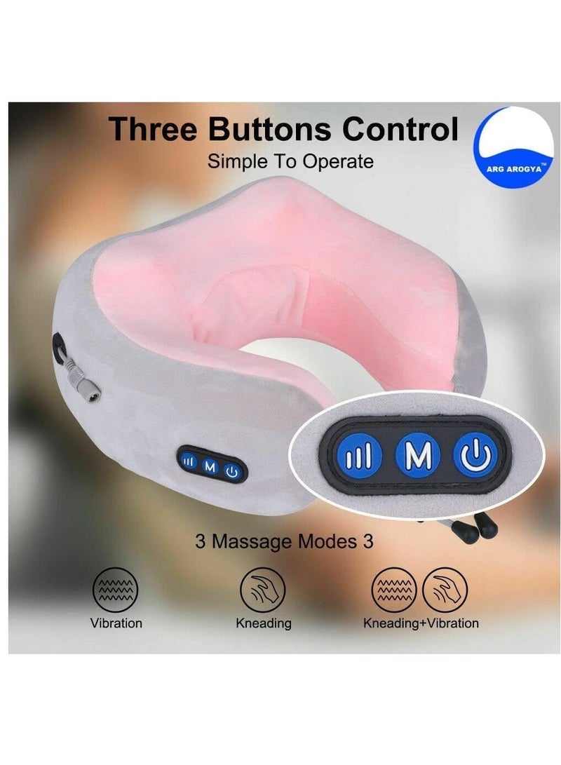 Travelling Pillow For Neck/Neck Massager/Shiatsu &Vibrating Pain Relief U-Shaped Memory Foam Kneading Velvet Massager Relaxer For Airplane,Train,Car,Home&Office With 2 Kneading Modes - Image 2
