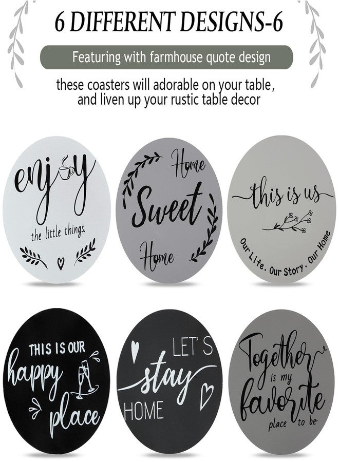 Queekay Housewarming Gifts for Home Decoration Wooden Heart Coasters for Drinks 6 Set Farmhouse Coasters with Holder Funny for Family Coffee Table Protection, 4''(Gray) - Image 4