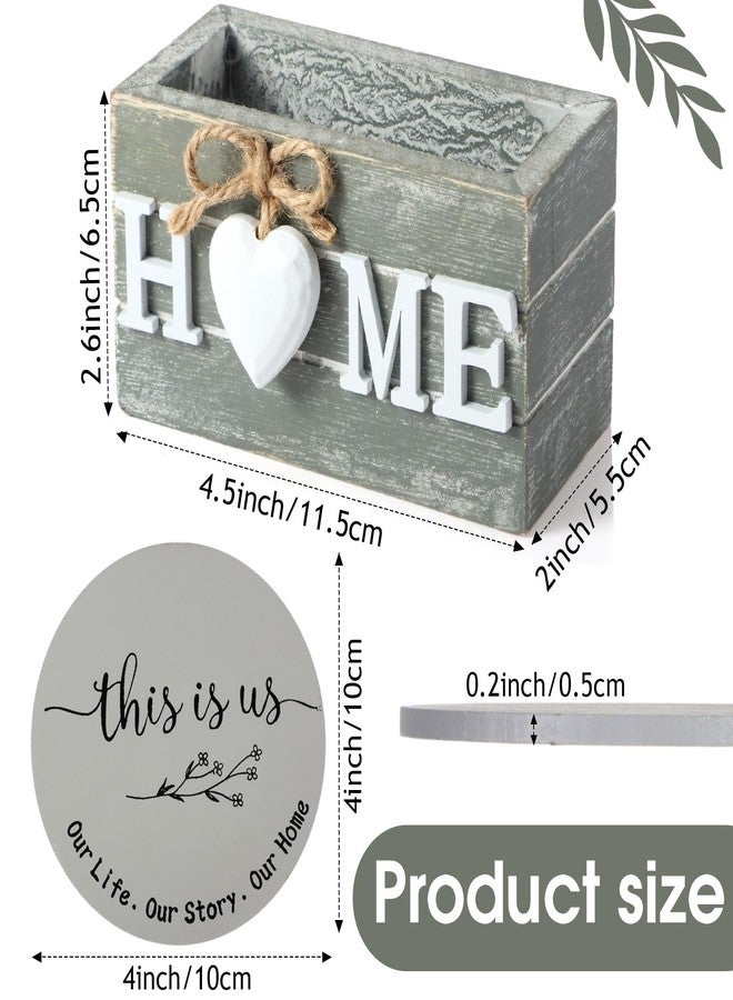 Queekay Housewarming Gifts for Home Decoration Wooden Heart Coasters for Drinks 6 Set Farmhouse Coasters with Holder Funny for Family Coffee Table Protection, 4''(Gray) - Image 2