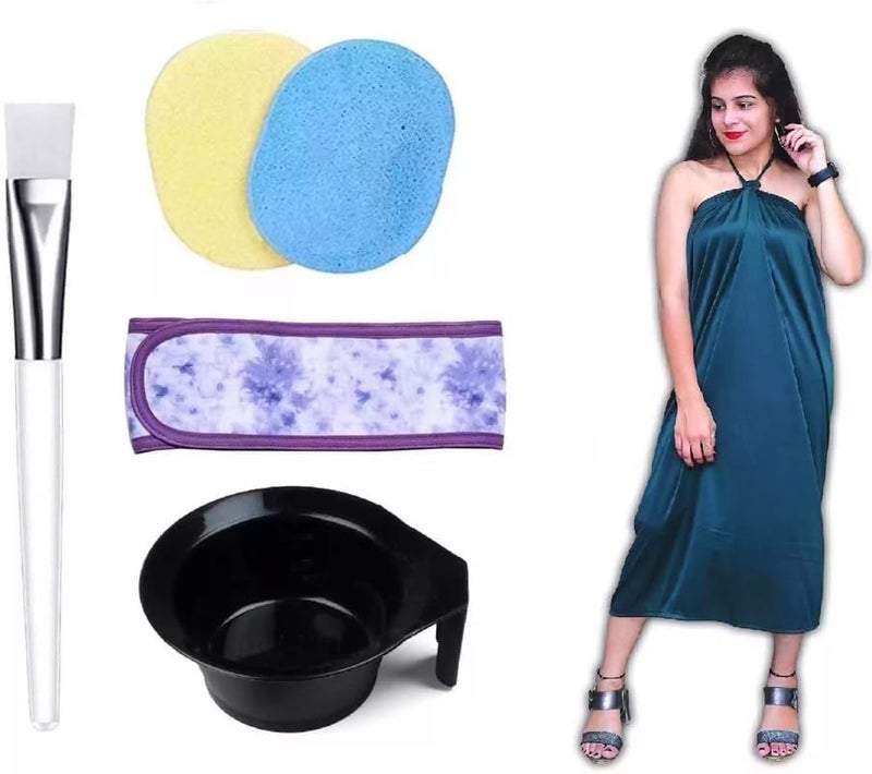 Winkelen Facial And Body Massage Salon Spa 1pcs Waxing Gown With 1pcs Face Pack Brush And 1pcs Bowl 2pcs Cleaning Spong and 1Pcs Makeup Headband Beauty Salon Spa Face Mask Bowl Facial KitBowlGown - Image 1