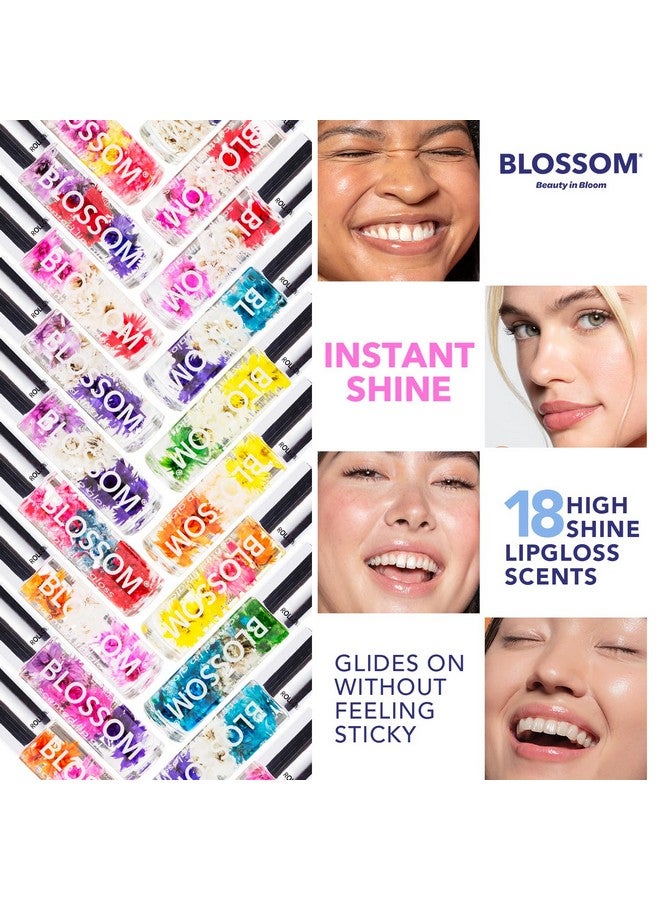 Blossom Roll on Lip Gloss, Scented Clear High Shine Moisturizing Lip Oil, Non Sticky, Infused with Real Flowers, Made in USA, 0.3 fl. oz./9ml, 3 pack Mini Gift Set, Strawberry, Watermelon, Mango - Image 4