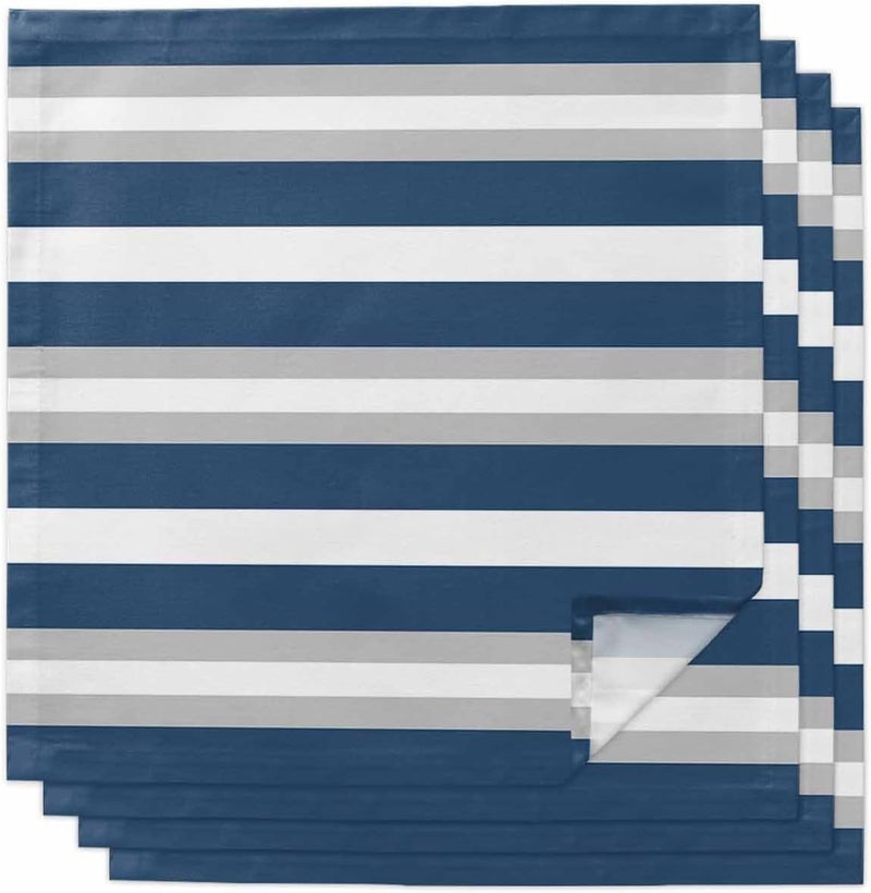 IDOWMAT Navy Blue Gray White Stripe Cloth Napkins Set of 8Reusable Washable Napkins Cloth Abstract Geometric Line Table Dinner Napkins for Kitchen Wedding Parties - Image 1