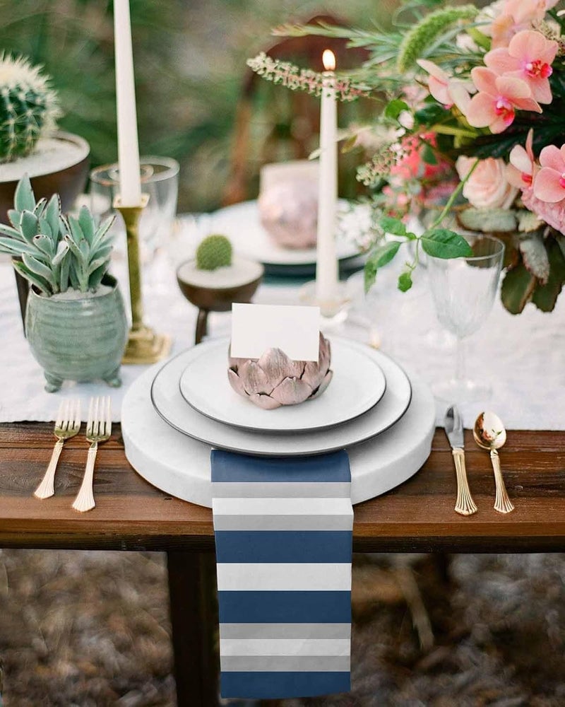 IDOWMAT Navy Blue Gray White Stripe Cloth Napkins Set of 8Reusable Washable Napkins Cloth Abstract Geometric Line Table Dinner Napkins for Kitchen Wedding Parties - Image 4