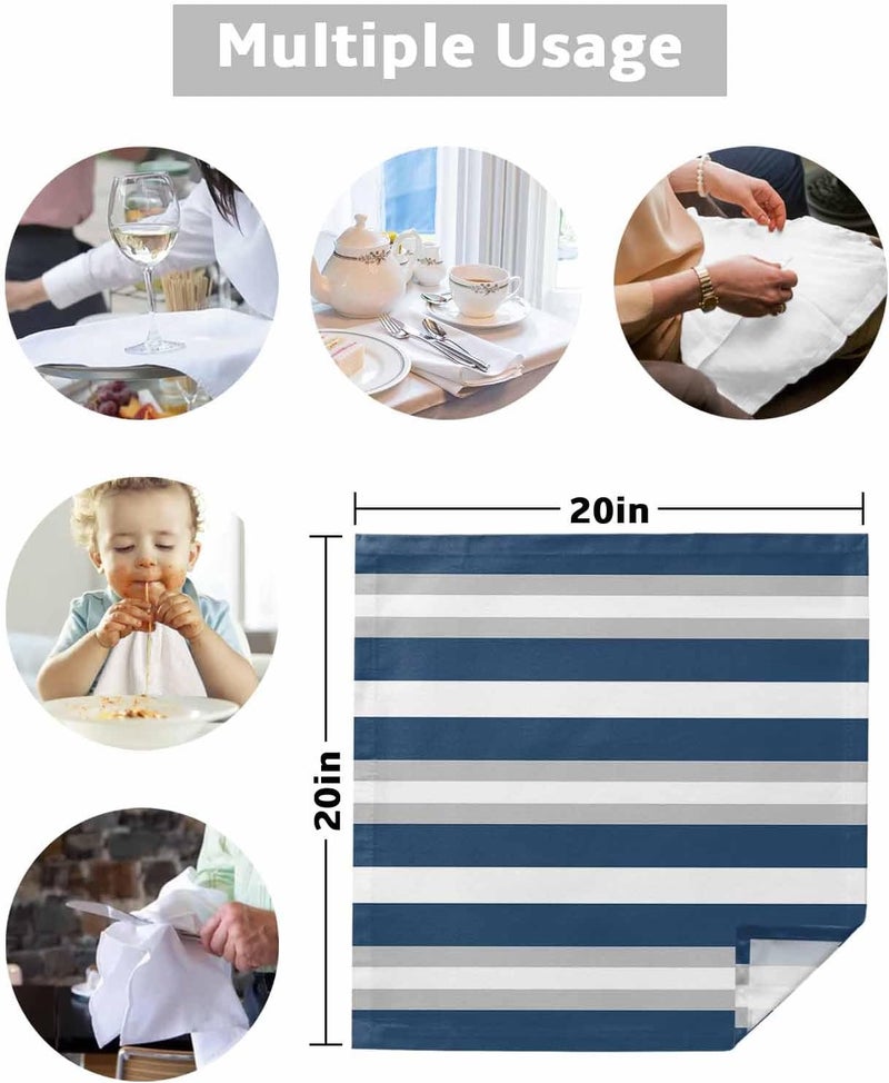 IDOWMAT Navy Blue Gray White Stripe Cloth Napkins Set of 8Reusable Washable Napkins Cloth Abstract Geometric Line Table Dinner Napkins for Kitchen Wedding Parties - Image 5