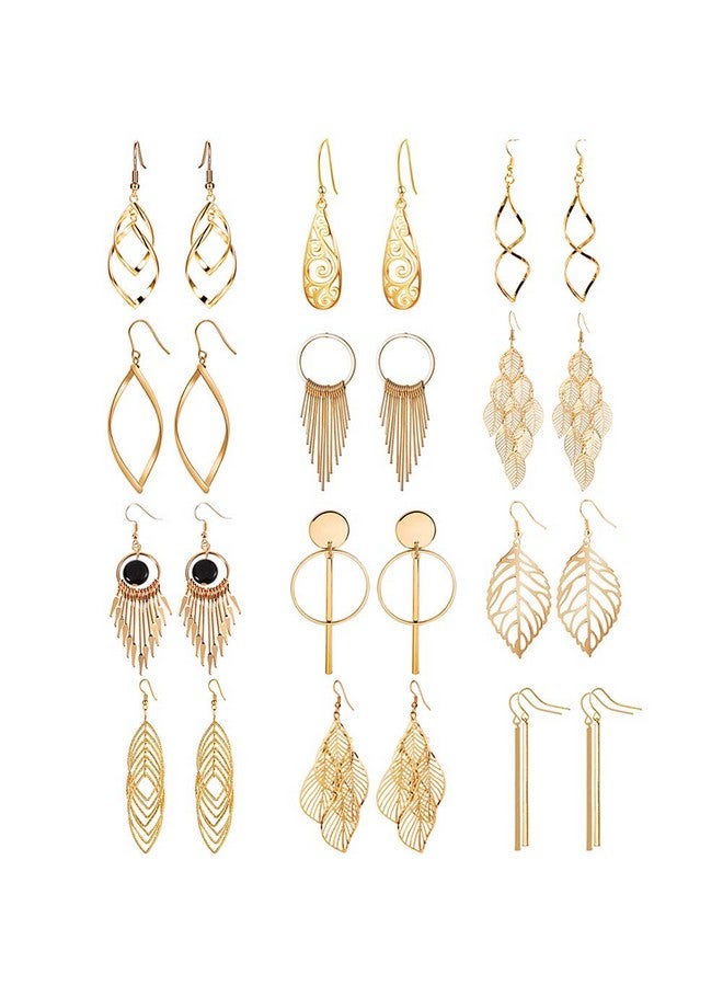 Venianus Gold Dangle Earrings for Women: 12 Pairs Drop Dangle Earrings Boho Fashion Jewelry Vintage Statement Boho Bohemian Earrings Set for Women - Dangling Earrings for Women Trendy Christmas Gifts - Image 1