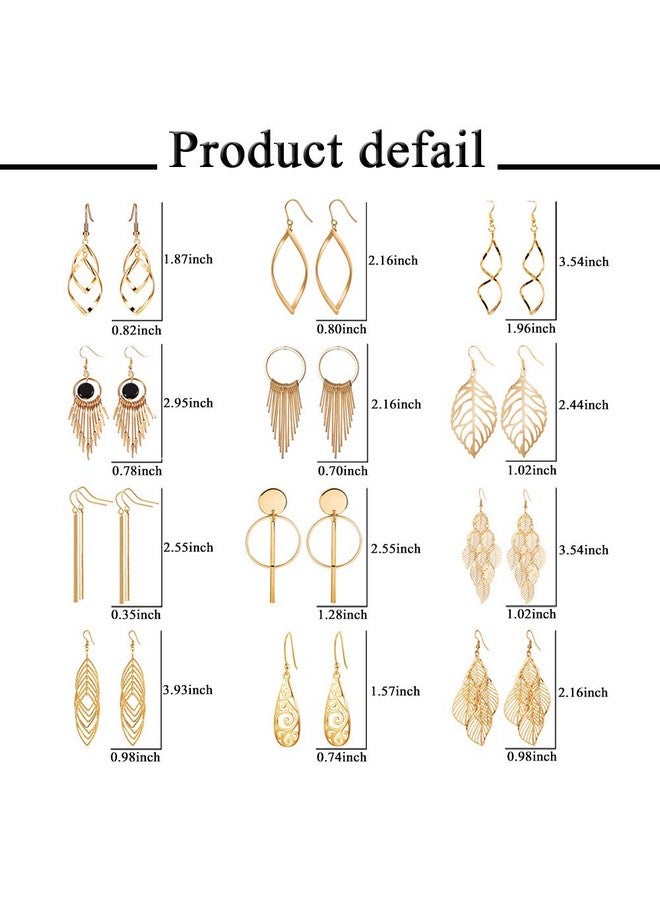 Venianus Gold Dangle Earrings for Women: 12 Pairs Drop Dangle Earrings Boho Fashion Jewelry Vintage Statement Boho Bohemian Earrings Set for Women - Dangling Earrings for Women Trendy Christmas Gifts - Image 3