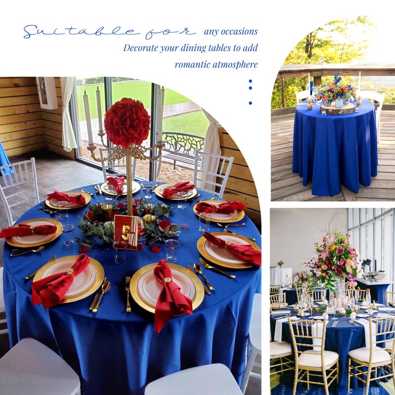 Showgeous 6 Pack Royal Blue Round Tablecloth 90 Inch Round Table Cloth Washable Polyester Tablecloths for Round Tables Decorative Fabric Round Table Cover for Dining Wedding Party Banquet Buffet - Image 3