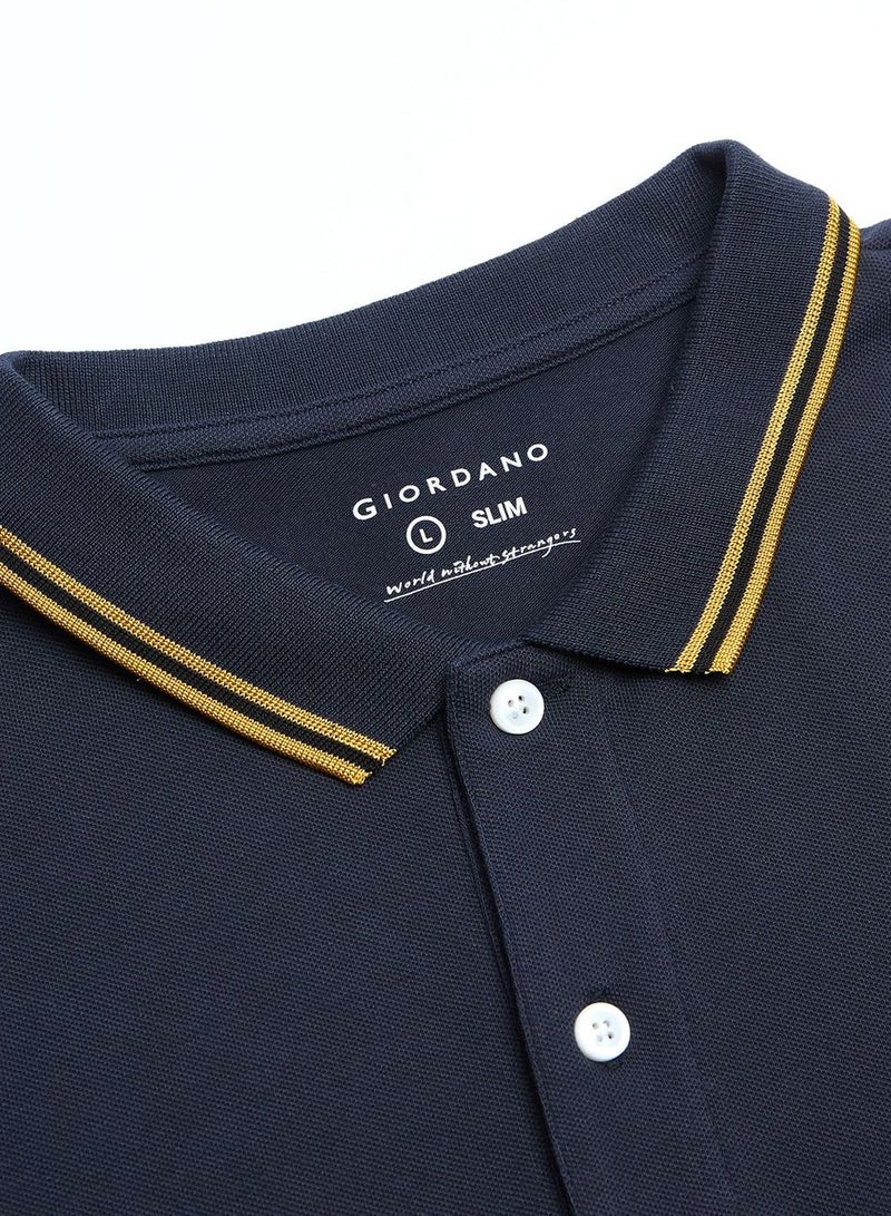 GIORDANO قميص بولو رجالي ضيق من ليكرا بيك - Image 3