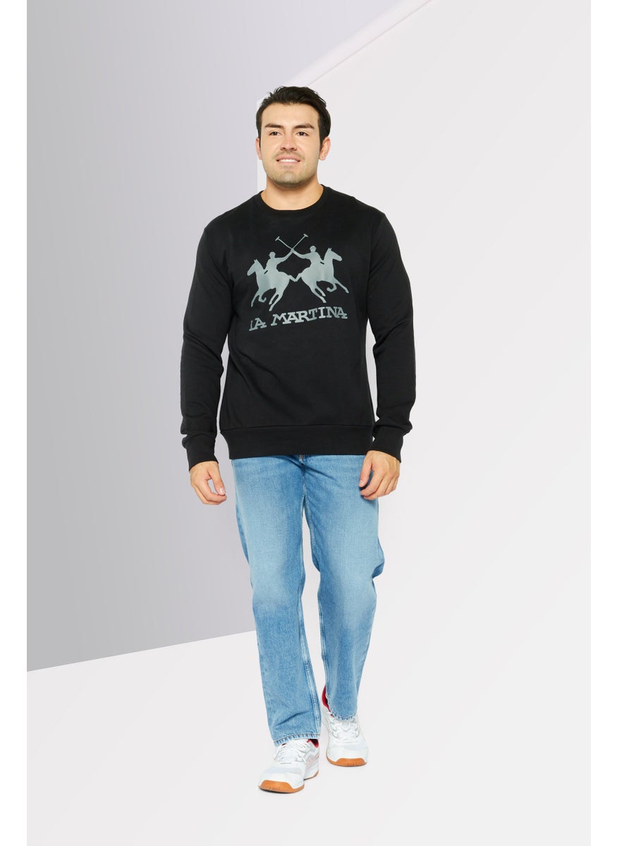 La Martina Men Crew Neck Brand Logo Long Sleeves Sweatshirt, Black  - Image 2