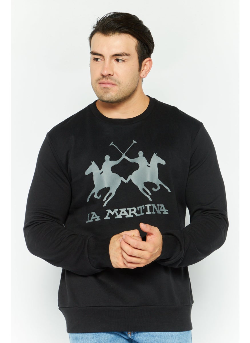 La Martina Men Crew Neck Brand Logo Long Sleeves Sweatshirt, Black  - Image 1