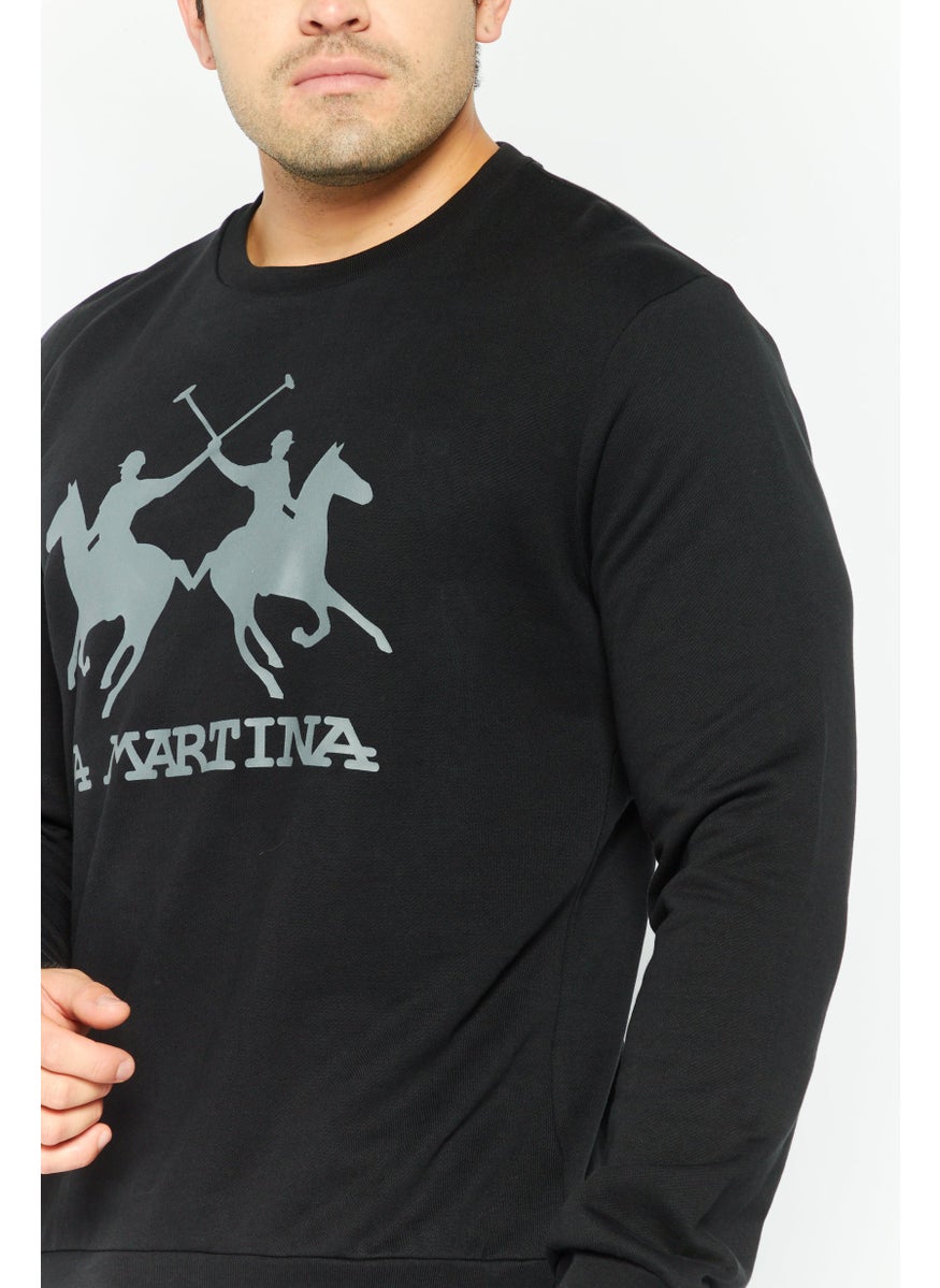 La Martina Men Crew Neck Brand Logo Long Sleeves Sweatshirt, Black  - Image 3