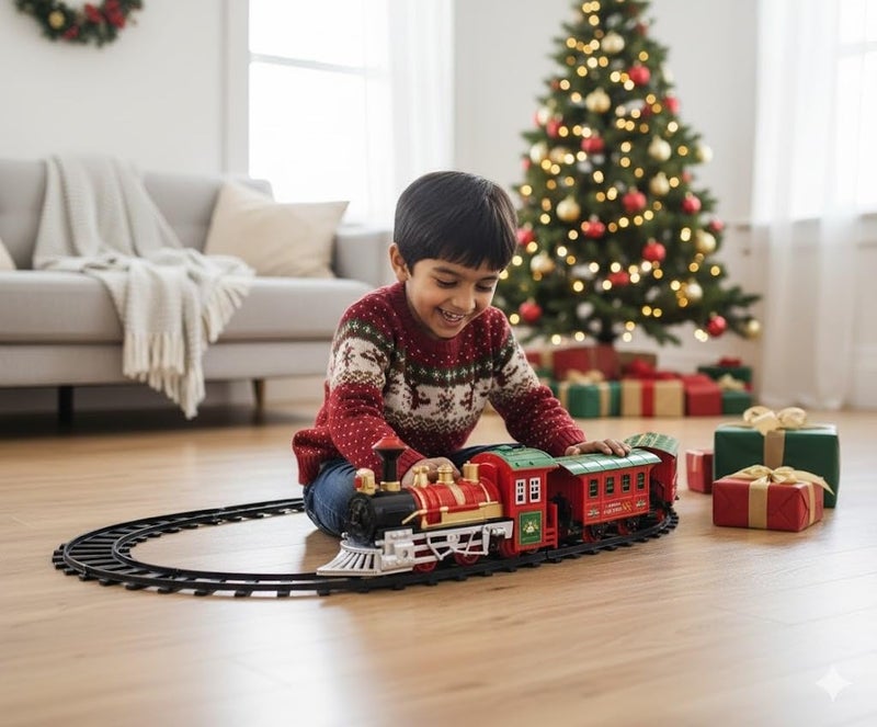 Storio مجموعة قطار عيد الميلاد للأطفال مع دخان حقيقي، ضوء وموسيقى، مجموعة سكة حديد كهربائية تعمل بالبطارية، لعبة قطار موسيقية للأولاد والبنات، هدية تعليمية لبناء المسار DIY للأطفال من 3 سنوات فما فوق - Image 4