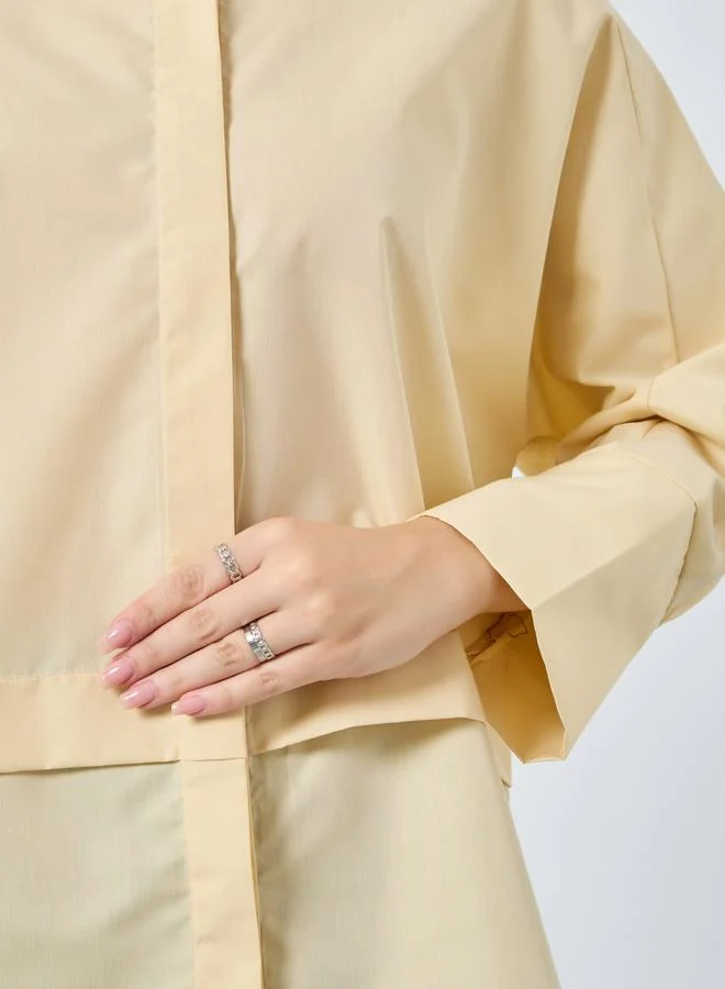 Styli Yellow Oversized Buttoned Shirt with Panel Detail for Women | Best Price UAE