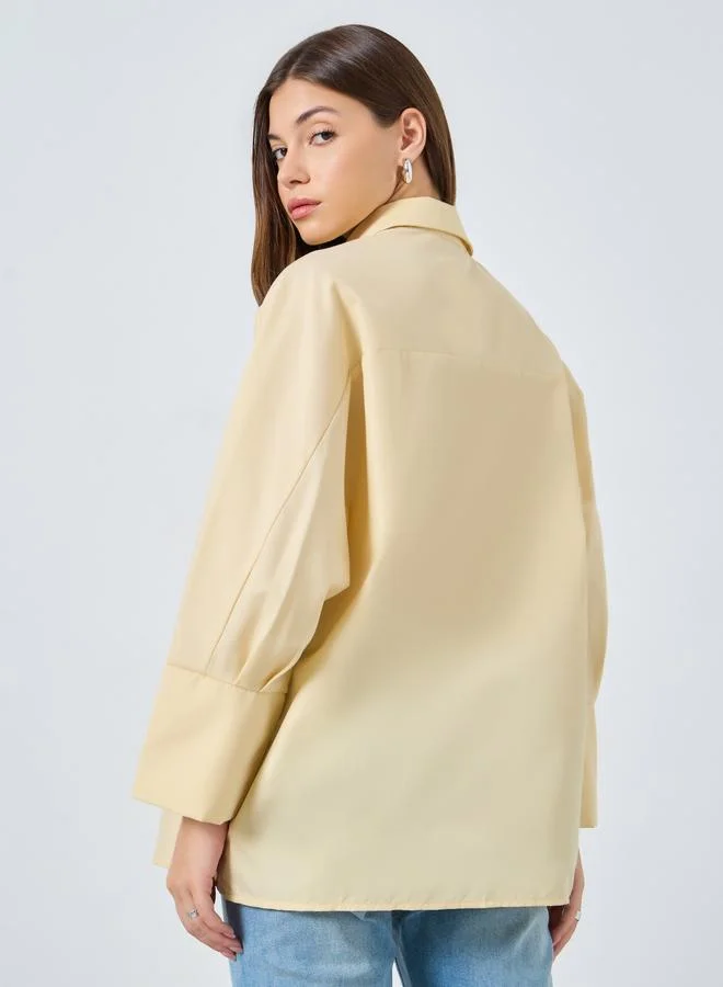 Styli Yellow Oversized Buttoned Shirt with Panel Detail for Women | Best Price UAE