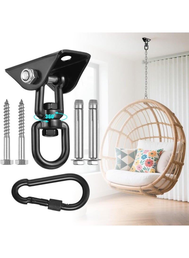 Soofam طقم تعليق الأرجوحة، دوران 360° سعة 1000 رطل، خطاف ثقيل، خطاف تعليق للأخشاب والخرسانة، أرجوحة، مقعد شرفة، كرسي، مجموعات أرجوحة، يوغا وصالة رياضية (أسود) - Image 1