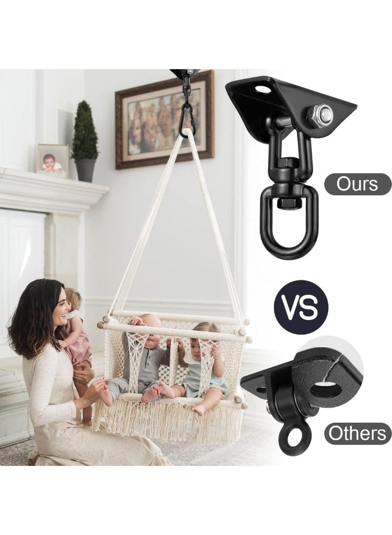Soofam طقم تعليق الأرجوحة، دوران 360° سعة 1000 رطل، خطاف ثقيل، خطاف تعليق للأخشاب والخرسانة، أرجوحة، مقعد شرفة، كرسي، مجموعات أرجوحة، يوغا وصالة رياضية (أسود) - Image 4