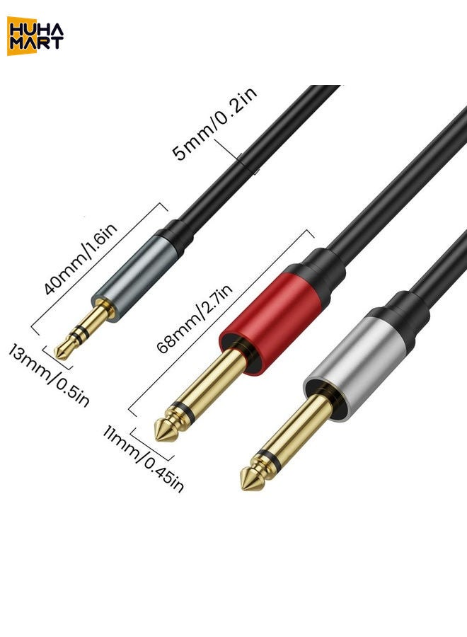 HuHa Mart 0.3m Gold Plated 3.5mm TRS Stereo to Dual 6.35mm TS Mono Y Splitter Adapter Audio Cable(Black) - Image 3