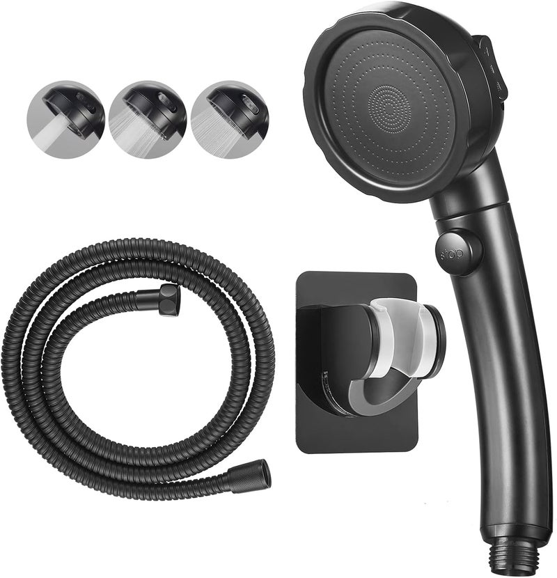 KAIYING Drill-Free High Pressure Handheld Shower Head with ON/OFF Pause Switch 3 Spray Modes Water Saving Showerhead, Detachable Puppy Shower Accessories (N:Shower Head (Black)+Bracket+Hose) - Image 1
