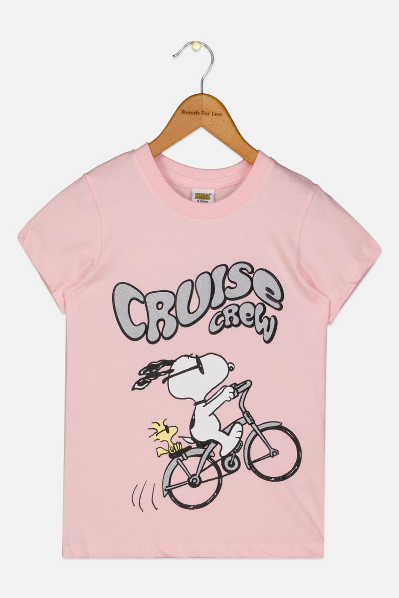 Peanuts Kids Girl Graphic Print Short Sleeve Top, Pink - Image 2
