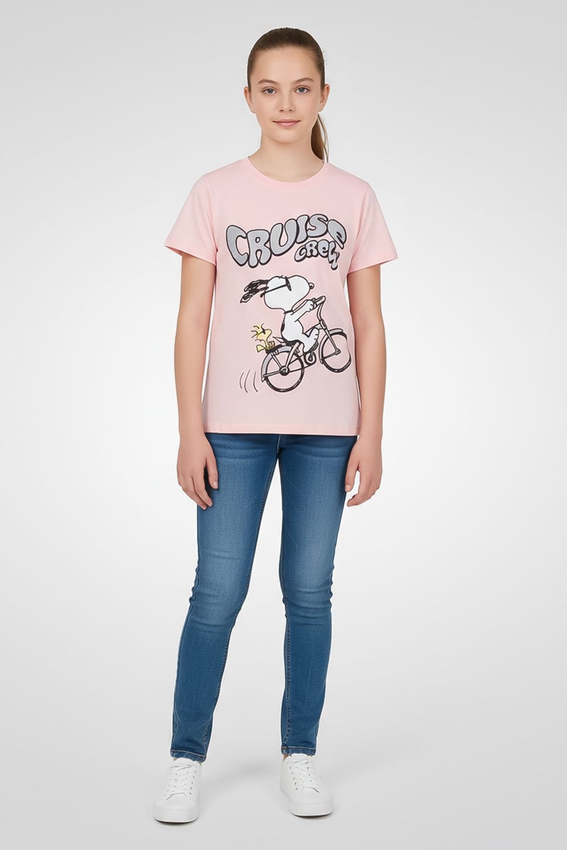 Peanuts Kids Girl Graphic Print Short Sleeve Top, Pink - Image 1