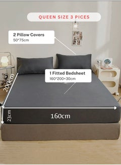 LUNA Home 3 Pieces Fitted Bedsheet Set Plain Black  - Image 3