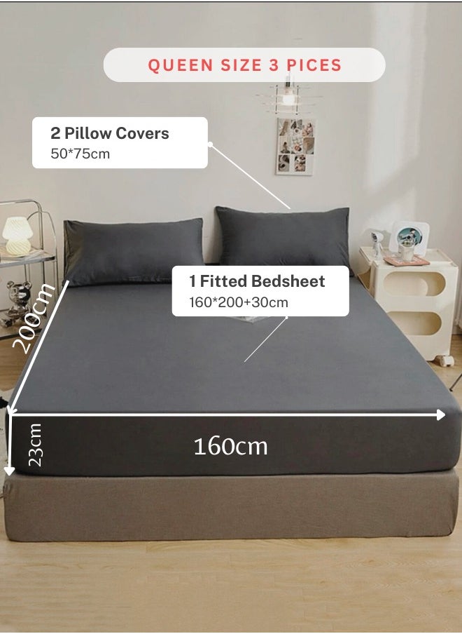 LUNA Home - 3 Pieces Fitted Bedsheet Set Plain Black - Image 1