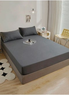 LUNA Home 3 Pieces Fitted Bedsheet Set Plain Black  - Image 5
