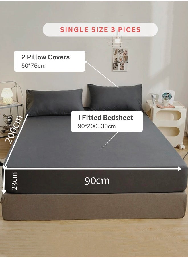 LUNA Home - 3 Pieces Fitted Bedsheet Set Plain Black - Image 1