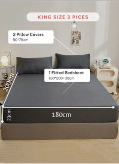 LUNA Home 3 Pieces Fitted Bedsheet Set Plain Black  - Image 2