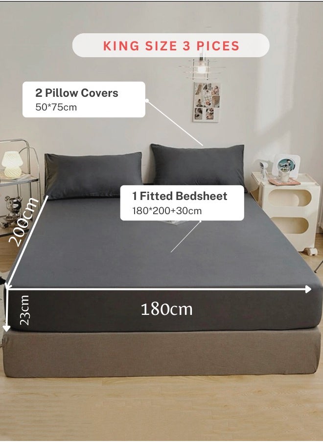 LUNA Home - 3 Pieces Fitted Bedsheet Set Plain Black - Image 1