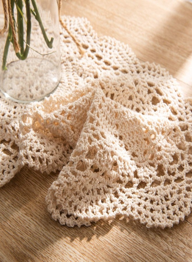 Eiyye Handmade Rectangle Doilies, 2-Piece Handmade Crochet Cotton Doilies Lace Table Crochet Placemats Coaster 10.6x16.9 inch (Beige) - Image 5