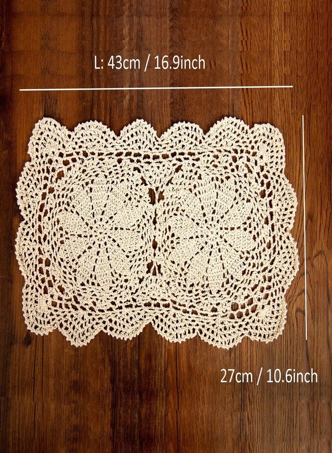 Eiyye Handmade Rectangle Doilies, 2-Piece Handmade Crochet Cotton Doilies Lace Table Crochet Placemats Coaster 10.6x16.9 inch (Beige) - Image 2