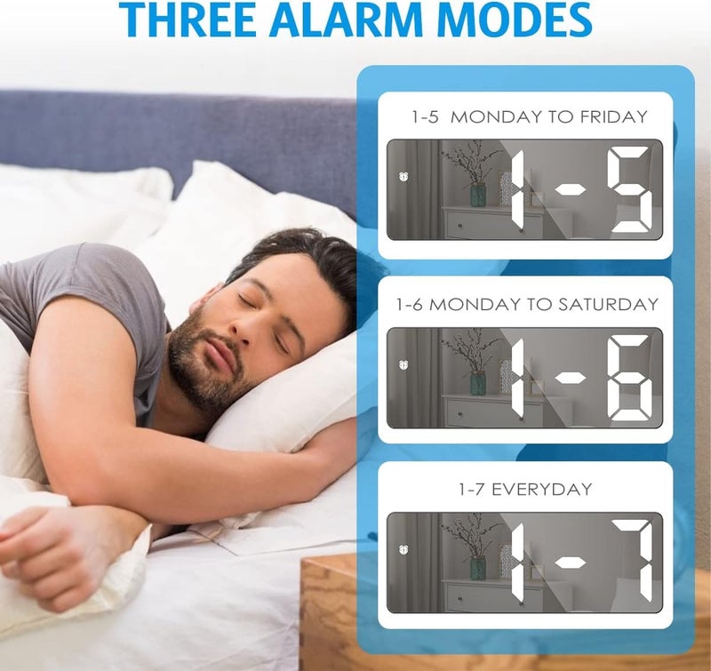 AMIR Digital Alarm Clock, Mirror Clock, LED Clock for Bedroom, Electronic Desktop Clock with Temperature Display, Adjustable Brightness, Voice Control, 12/24H Display for Bedroom, Kids, Elder - Image 5