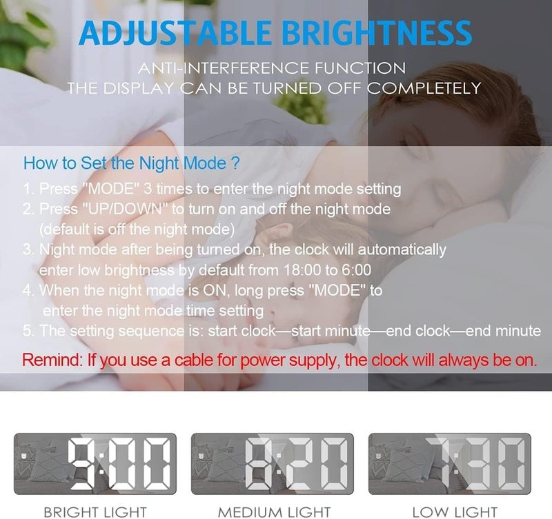 AMIR Digital Alarm Clock, Mirror Clock, LED Clock for Bedroom, Electronic Desktop Clock with Temperature Display, Adjustable Brightness, Voice Control, 12/24H Display for Bedroom, Kids, Elder - Image 2