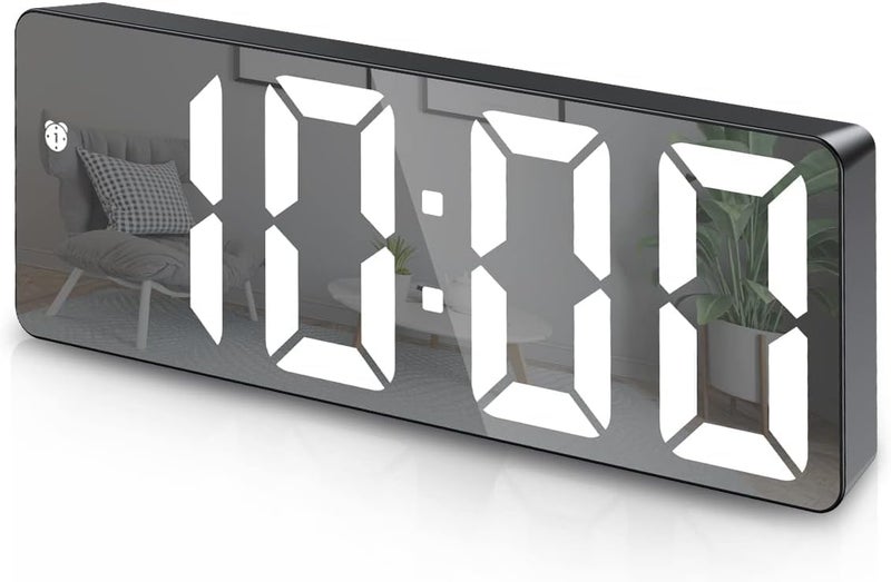 AMIR Digital Alarm Clock, Mirror Clock, LED Clock for Bedroom, Electronic Desktop Clock with Temperature Display, Adjustable Brightness, Voice Control, 12/24H Display for Bedroom, Kids, Elder - Image 1