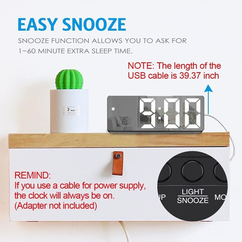 AMIR Digital Alarm Clock, Mirror Clock, LED Clock for Bedroom, Electronic Desktop Clock with Temperature Display, Adjustable Brightness, Voice Control, 12/24H Display for Bedroom, Kids, Elder - Image 4