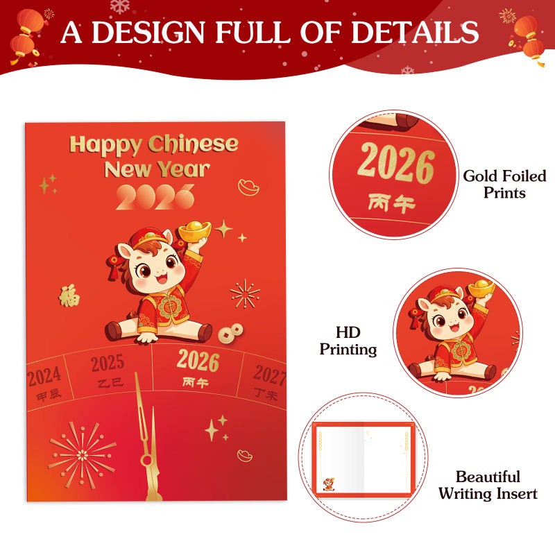 D4DREAM 2026 Year of the Horse Chinese New Year Card & 3D Red Envelope Set - Cute Horse Design, Wish You Prosperity Happy New Year Gift for Family Kids Friends Coworker - Image 4