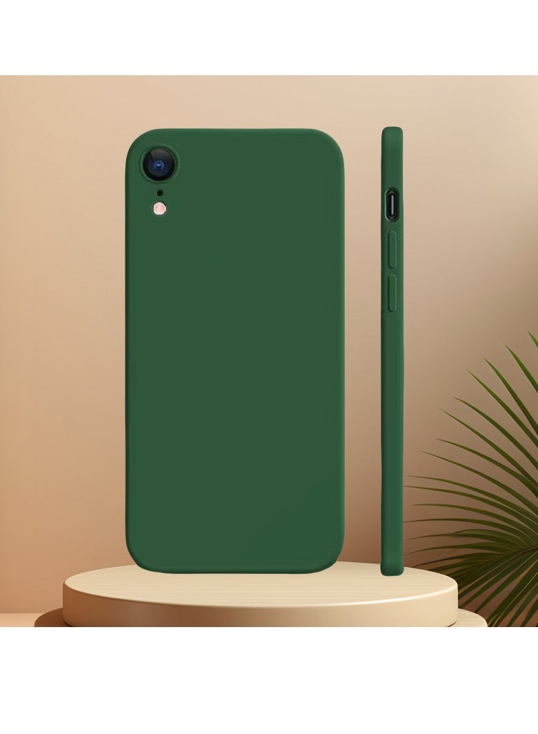 جراب هاتف محمول رفيع للغاية لهاتف iPhone XR بحافة مستقيمة من السيليكون السائل المقلد جراب هاتف محمول 6.1 بوصة مضاد للسقوط (أخضر)