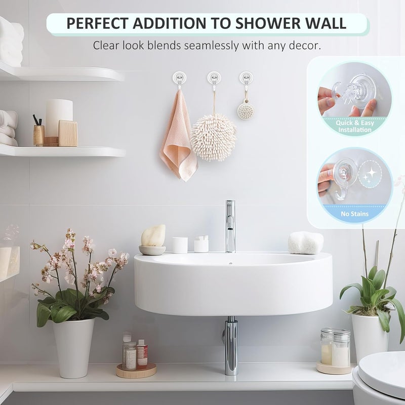 VIS'V Suction Cup Hooks, Small Shower Suction Hooks, Heavy Duty, Removable and Reusable, Clear, 6 Pcs - Image 2