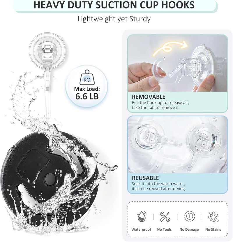 VIS'V Suction Cup Hooks, Small Shower Suction Hooks, Heavy Duty, Removable and Reusable, Clear, 6 Pcs - Image 3